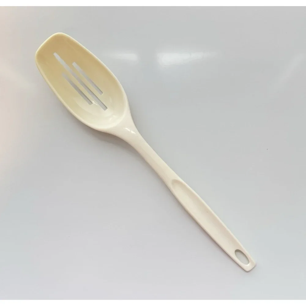FOLEY Nylon Slotted Serving Spoon Ivory Cream Kitchen Utensil 11 Inches Vintage